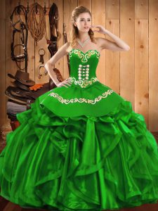 Fancy Organza Sleeveless Floor Length Quinceanera Dress and Embroidery and Ruffles
