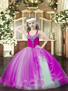 Fuchsia Sleeveless Tulle Lace Up Evening Gowns for Party and Quinceanera