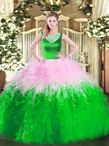 Multi-color Scoop Side Zipper Beading and Ruffles 15 Quinceanera Dress Sleeveless
