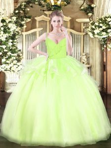 Yellow Green Organza Zipper Sweet 16 Dress Sleeveless Floor Length Ruffles