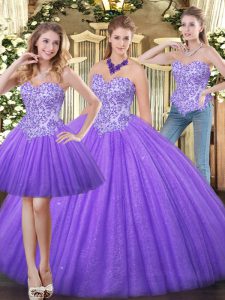 Tulle Sweetheart Sleeveless Zipper Appliques Ball Gown Prom Dress in Eggplant Purple
