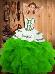 Fine Floor Length Green Sweet 16 Dresses Strapless Sleeveless Lace Up