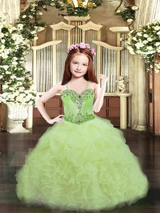 Yellow Green Sleeveless Organza Lace Up Winning Pageant Gowns for Party and Quinceanera