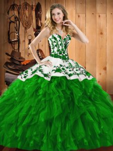 Inexpensive Embroidery and Ruffles Sweet 16 Dress Green Lace Up Sleeveless Floor Length