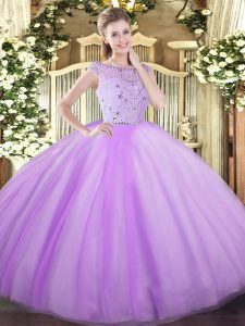 Custom Fit Sleeveless Floor Length Beading Zipper Quinceanera Gown with Lavender