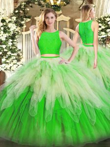 Organza Scoop Sleeveless Zipper Lace and Ruffles Sweet 16 Dresses in Multi-color