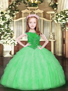 Apple Green Organza Zipper Scoop Sleeveless Floor Length Girls Pageant Dresses Beading and Ruffles