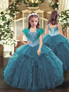 Teal Sleeveless Organza Lace Up Pageant Gowns for Party and Sweet 16 and Quinceanera and Wedding Party