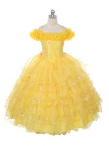 New Style Off The Shoulder Sleeveless Lace Up Little Girl Pageant Dress Yellow Organza