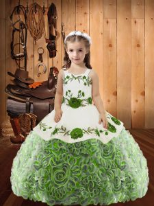 Graceful Multi-color Sleeveless Floor Length Embroidery and Ruffles Lace Up Glitz Pageant Dress
