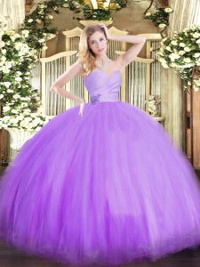 Lavender Tulle Lace Up Sweetheart Sleeveless Floor Length Sweet 16 Dresses Beading