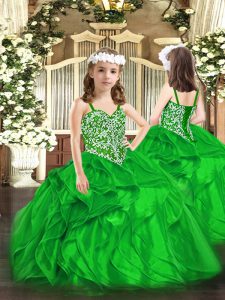 Sleeveless Lace Up Floor Length Beading and Ruffles Little Girl Pageant Gowns