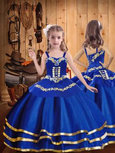 Royal Blue Straps Neckline Beading and Embroidery and Ruffled Layers Pageant Dress Sleeveless Lace Up
