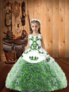 Multi-color Sleeveless Embroidery and Ruffles Floor Length Little Girls Pageant Gowns