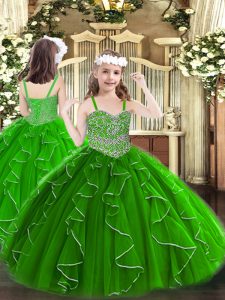 Trendy Green Lace Up Winning Pageant Gowns Beading and Ruffles Sleeveless Floor Length