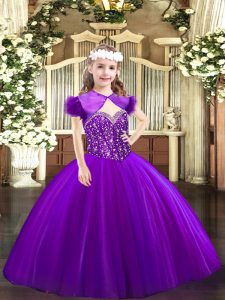 Purple Sleeveless Tulle Lace Up Pageant Dress for Womens for Party and Quinceanera