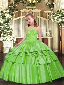 Yellow Green Little Girl Pageant Dress Sweet 16 and Quinceanera with Beading and Ruffled Layers Straps Sleeveless Lace Up