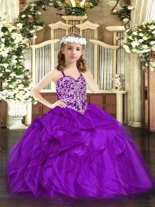 Amazing Floor Length Ball Gowns Sleeveless Purple Pageant Dress Lace Up