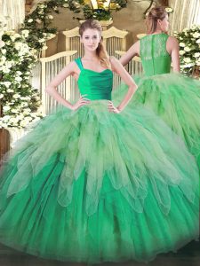 Floor Length Zipper Sweet 16 Quinceanera Dress Multi-color for Military Ball and Sweet 16 and Quinceanera with Ruffles
