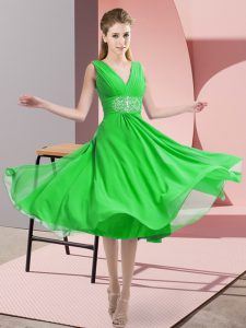 Spectacular Beading Damas Dress Green Side Zipper Sleeveless Knee Length