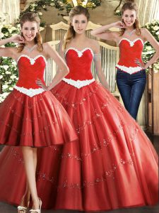 Coral Red Lace Up Quinceanera Gowns Beading Sleeveless Floor Length