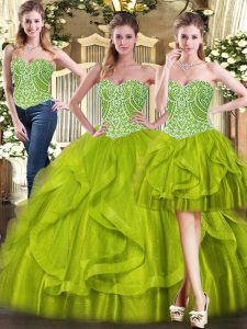 Customized Organza Sleeveless Floor Length Quinceanera Dress and Beading and Ruffles