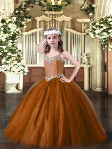 Enchanting Brown Pageant Dress for Teens Party and Quinceanera and Wedding Party with Beading Straps Sleeveless Lace Up