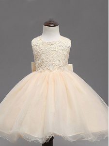 Organza Scoop Sleeveless Backless Lace and Bowknot Kids Pageant Dress in Champagne