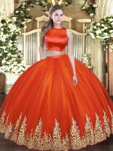 Floor Length Criss Cross Sweet 16 Dresses Red for Military Ball and Sweet 16 and Quinceanera with Appliques