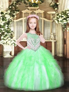 Unique Apple Green Sleeveless Organza Zipper Pageant Dress Toddler for Party and Quinceanera