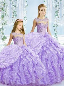Scoop Sleeveless Lace Up Ball Gown Prom Dress Lavender Organza