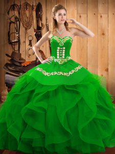Sweetheart Sleeveless Organza 15th Birthday Dress Embroidery and Ruffles Lace Up