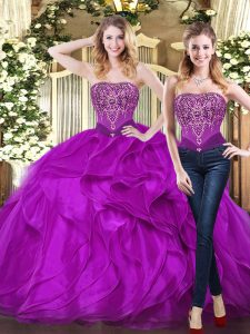 Captivating Ball Gowns Party Dress for Toddlers Purple Sweetheart Organza Sleeveless Floor Length Lace Up