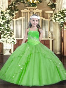 Ball Gowns Tulle Straps Sleeveless Beading and Ruffles and Sequins Floor Length Lace Up Pageant Dress Toddler