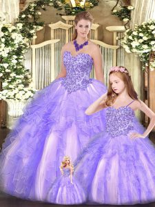 High Quality Organza Sleeveless Floor Length Quinceanera Gowns and Beading and Ruffles