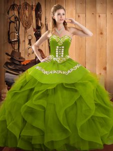 Floor Length Ball Gowns Sleeveless Olive Green Sweet 16 Dresses Lace Up