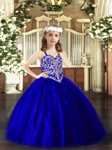 Beauteous Royal Blue V-neck Lace Up Beading Pageant Gowns Sleeveless