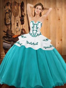Superior Satin and Organza Sleeveless Floor Length Quinceanera Gowns and Embroidery
