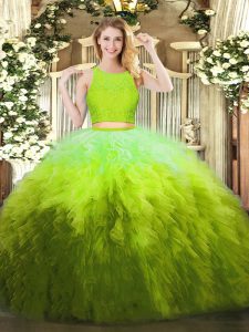 Floor Length Olive Green Quinceanera Gowns Scoop Sleeveless Zipper