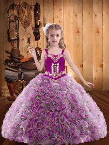 Multi-color Sleeveless Embroidery and Ruffles Floor Length Pageant Gowns For Girls