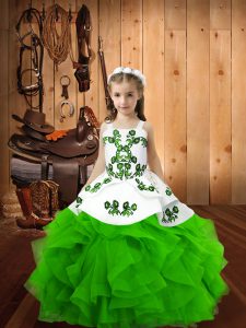 Affordable Organza Lace Up Child Pageant Dress Sleeveless Floor Length Embroidery and Ruffles
