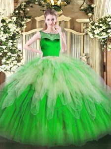 Ideal Floor Length Ball Gowns Sleeveless Green Ball Gown Prom Dress Zipper