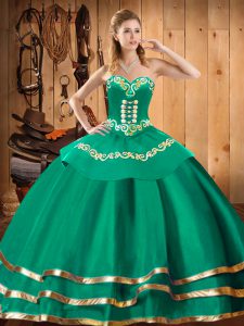 Graceful Turquoise Lace Up Sweetheart Embroidery Vestidos de Quinceanera Organza Sleeveless