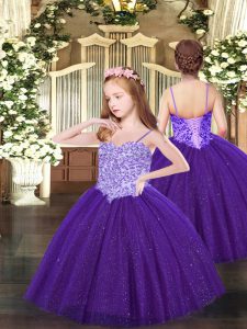 Graceful Purple Sleeveless Tulle Lace Up Kids Formal Wear for Party and Quinceanera