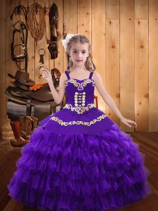 Sleeveless Beading and Embroidery and Ruffled Layers Lace Up Pageant Gowns For Girls