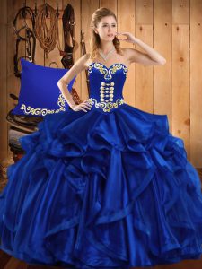 Glamorous Royal Blue Lace Up 15 Quinceanera Dress Embroidery and Ruffles Sleeveless Floor Length