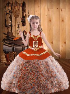 Super Ball Gowns Pageant Dress Womens Multi-color Straps Fabric With Rolling Flowers Sleeveless Floor Length Lace Up