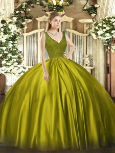 Gorgeous Olive Green Sleeveless Satin Backless 15th Birthday Dress for Military Ball and Sweet 16 and Quinceanera