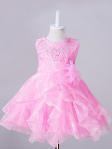 Scoop Sleeveless Zipper Little Girls Pageant Dress Wholesale Rose Pink Organza