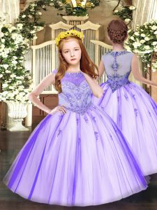 Custom Fit Scoop Sleeveless Tulle Little Girls Pageant Gowns Beading and Appliques Zipper